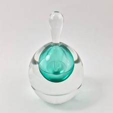 Young & Constantin Signed Hand Blown Sommerso Art Glass Aqua Teal Perfume Bottle