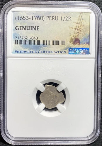 Peru SHIPWRECK 1653-1760 AD1/2R Silver SEA SALVAGED Real Certification Coin NGC