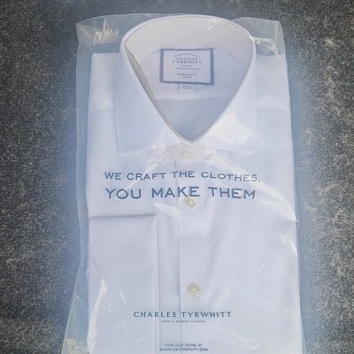 Charles Tyrwhitt Extra Slim Fit Non-Iron White Dress Shirt French Cuff 16/35