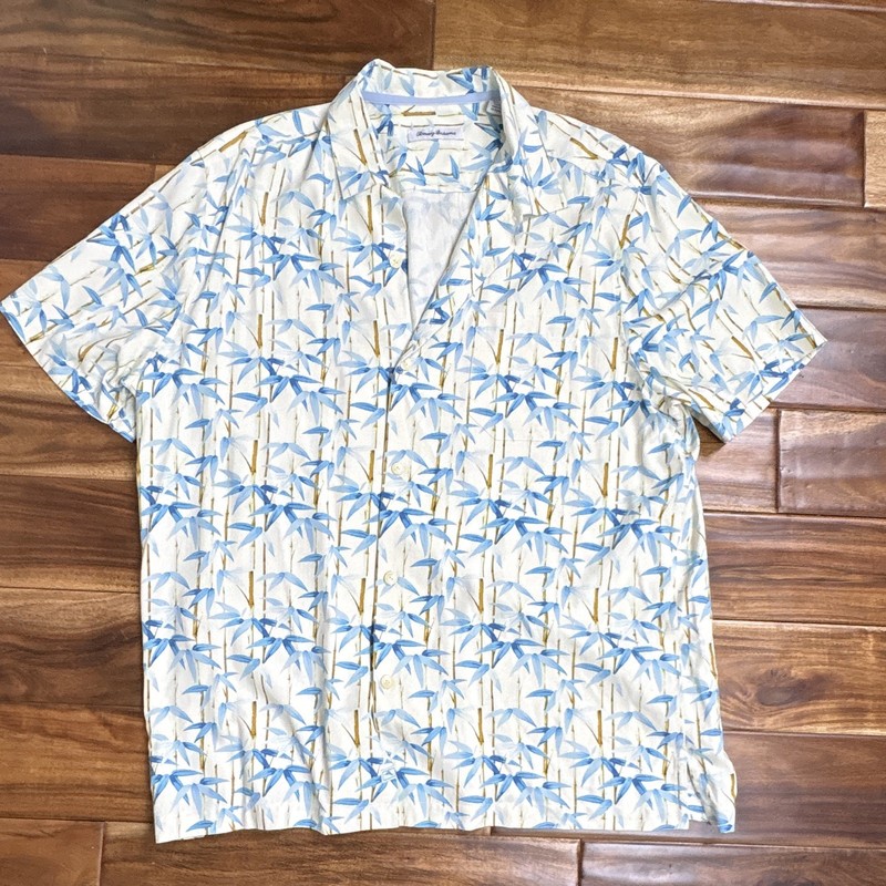 Tommy Bahama Men's Woven White/Blue/Tan Tropical Floral Button-Up Shirt XL