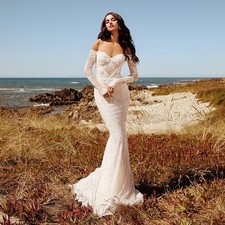 Elegant Long Sleeve Wedding Dresses Sexy Mermaid Corset Sweep Train Bride Gowns