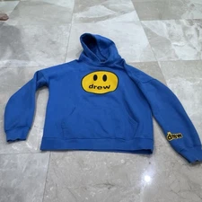 Drew House Size Adult Large Hoodie Sweatshirt Blue Yellow Smiley Face Logo Skate