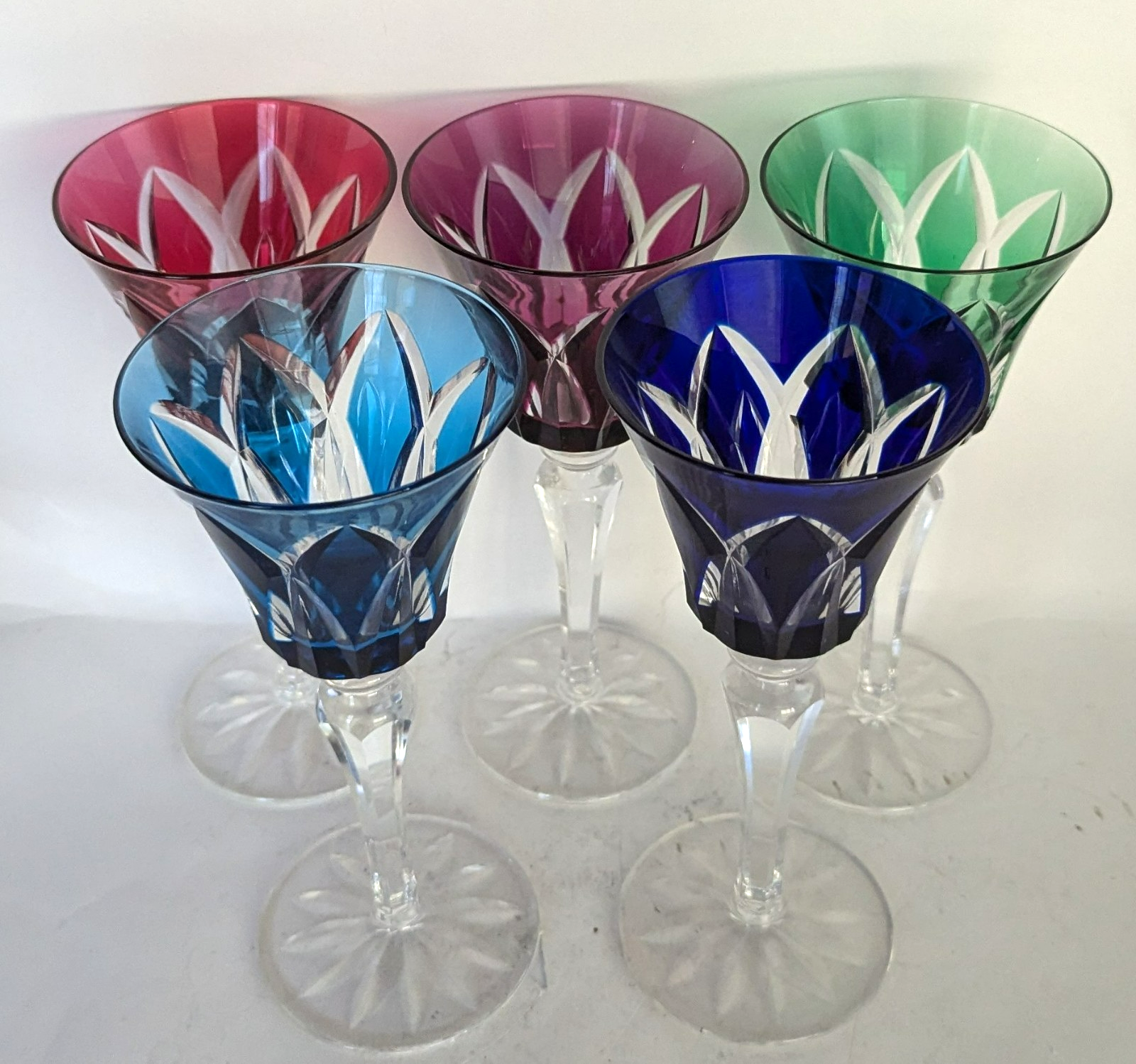 St Louis Crystal Cut Glass Wine Hocks Goblets Camargue set 5 EUC Signed 8