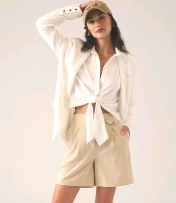 Anthropologie Hutch Silky Satin Tie-Front Blouse White Medium NWT Casual Shirt