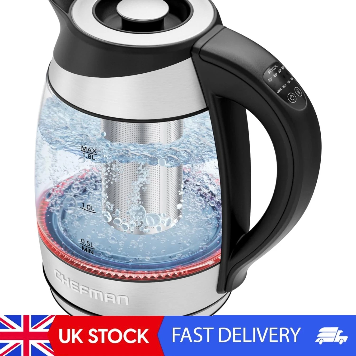 Fast-Boiling 1.8L Stainless Steel Electric Kettle with LED Indicator Lights