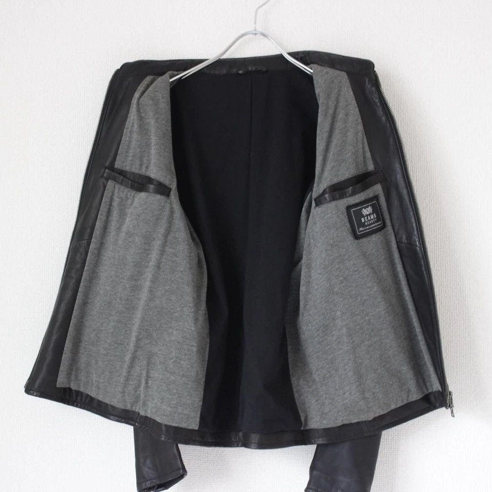 M Size Leather Jacket Beams Heart Lamb Black Single Riders - Image 4 of 4