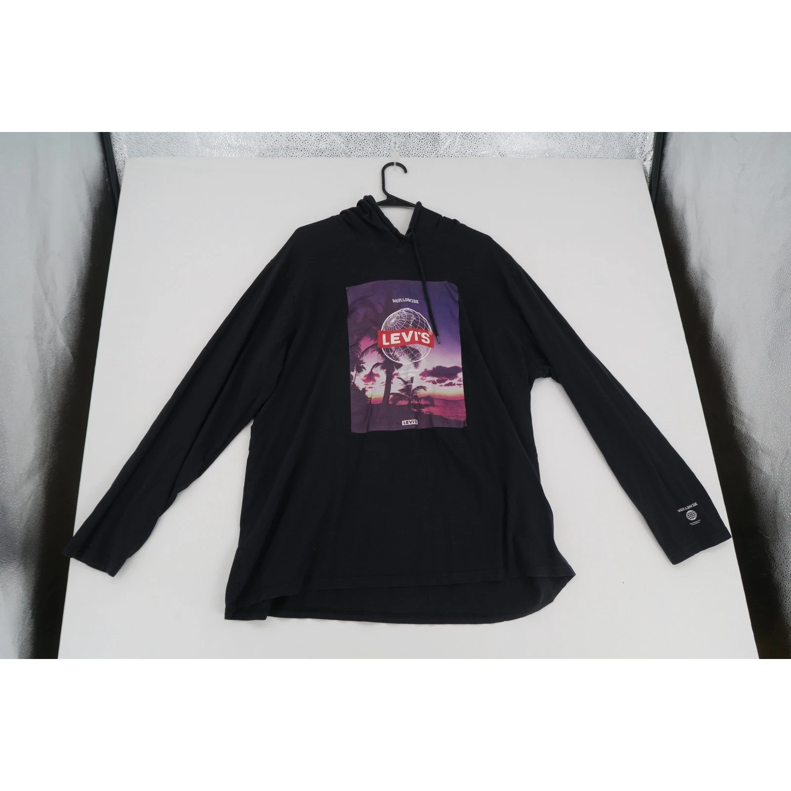 Levi's Mens Graphic Hoodie Black Palm Tree Sunset Print Long Sleeve XXL