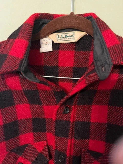 LL Bean Mens small red plaid wool jacket image 3