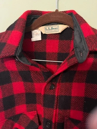 LL Bean Mens small red plaid wool jacket image 3