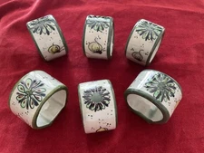 TONALA MEXICO  SIGNED SET OF 6 POTTERY GREEN NAPKIN HOLDERS ESTATE 104 YR OLD