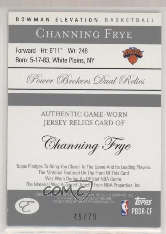 2006 Bowman Elevation Power Brokers Dual Relics Blue /79 Channing Frye #PBDR-CF - Image 2 of 2