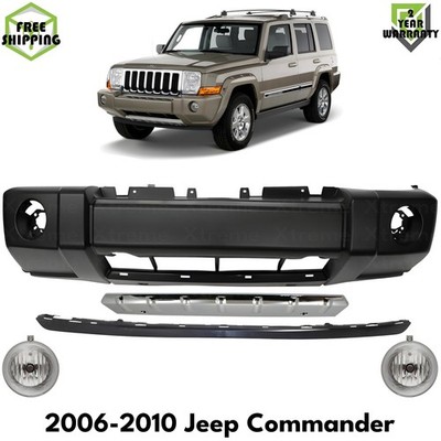 Front Bumper Cover Primed Plastic & Fog Lights Kit For 2006-2010 Jeep Commander