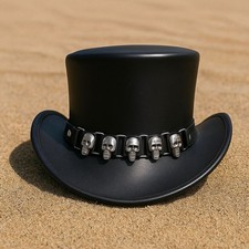 Steampunk Totenkopf Zylinder Hut / Schwarz Leder Gothic Viktorianisch Kostüm ...