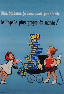 Original Vintage French Advertising Poster ''OMO'' Washing Powder, F. Renac 1950's