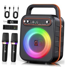 Karaoke Machine with 2 Wireless Microphones, Portable Bluetooth Speaker for 