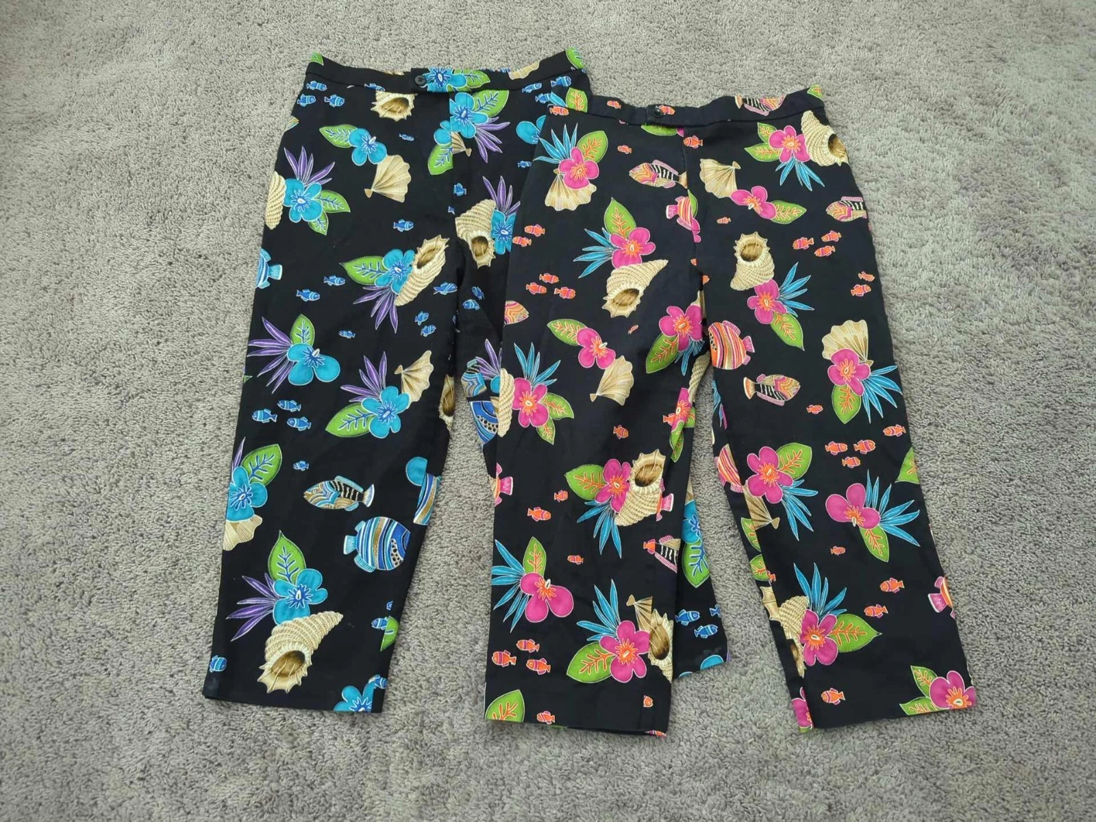 Briggs New York Capri Pants Womens 16 Black Underwater SeaLife Print Made in USA