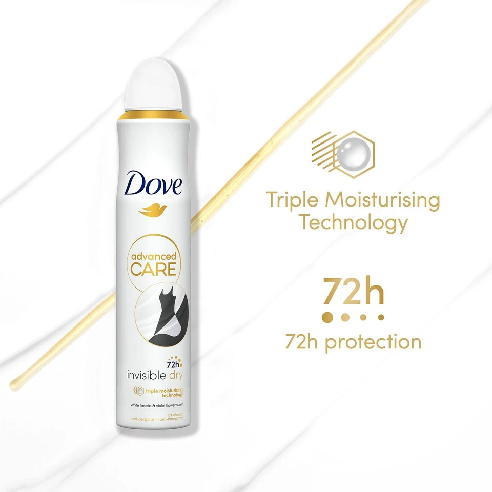 6x Dove Advanced Care Antiperspirant Deodorant Spray 72H Invisible Dry, 200 ml - Image 2 of 4