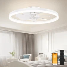 Low Profile Ceiling Fans with Light and Remote,23.6in Modern Bladeless Ceilin...