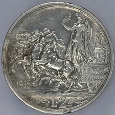 1916 Italy Silver 2 Lire
