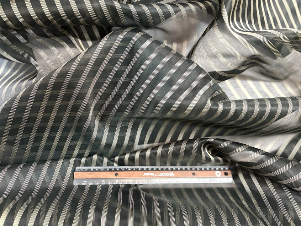 Black/Antique gold Stripe on 100% Silk Organza, 44" Wide, By The Yard (TS-7536) - Image 2 of 4