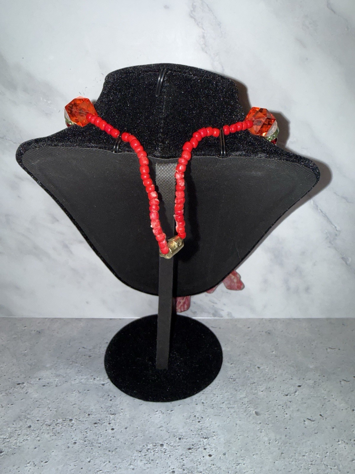 Hand Crafted Beaded Stone Statement Necklace. - image 5