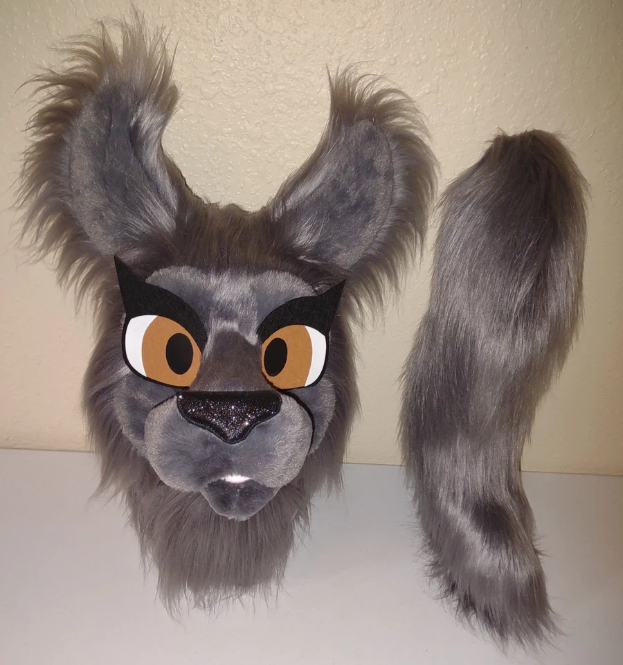 Traje de piel de lobo gris disfraz de animal parcial mascota cabeza y cola! Foto 2 de 4