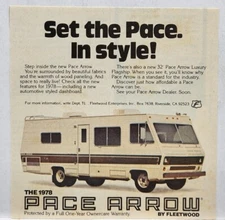 1978 Fleetwood Pace Arrow Camper RV Motorhome Vtg Print Ad Riverside CA Man Cave