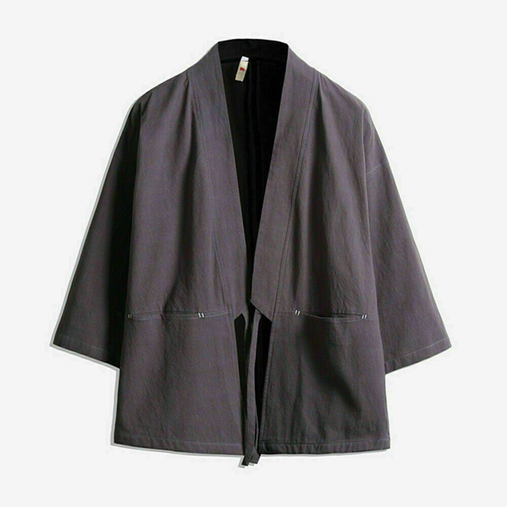 Men 3/4 Sleeve Loose Japanese Kimono Retro Ethnic Cardigan T-shirt Top Shirt
