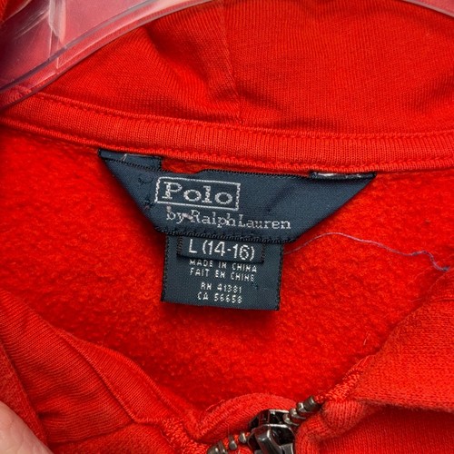 Polo Ralph Lauren Hoodie Mens Large 14/16 Red Big Pony Embroidered Full Zip - Picture 9 of 10