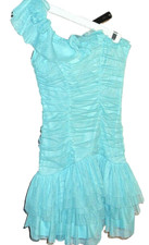 Dress Josh & Jazz Lgt Blue Ruffles One Shoulder Strap Short  Size 3/4