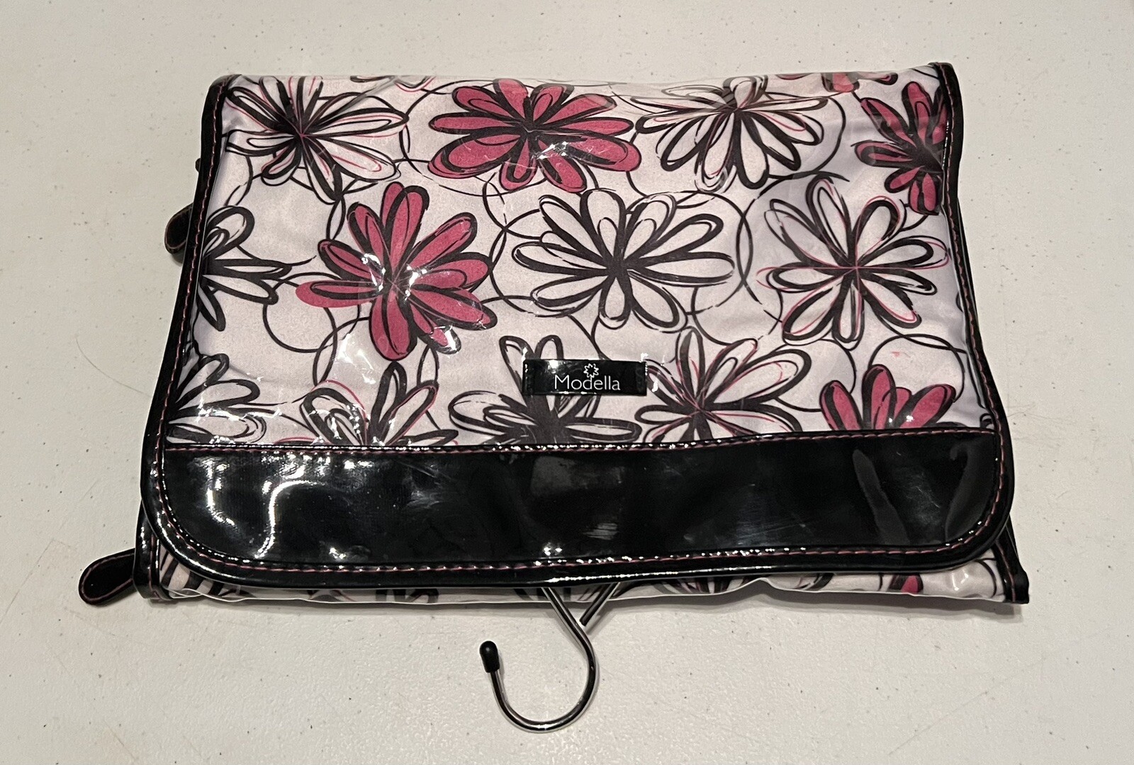 MODELLA Makeup BAG Folding TRAVEL Black White Pink PAISLEY Vinyl