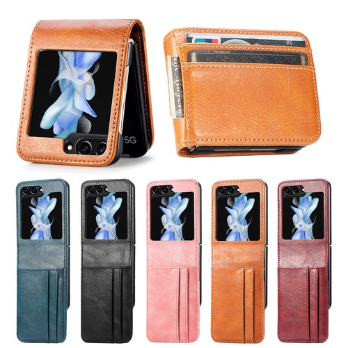 PU Leather Wallet Case Card Slot fr Samsung Galaxy Z Flip 6 5 4 3 2/1 Shockproof