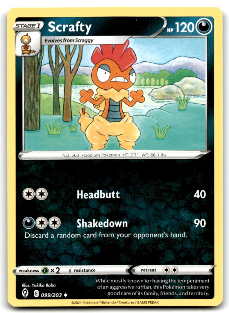 2021 Sword & Shield - Evolving Skies Scrafty 1 Stage 1/Uncommon #99