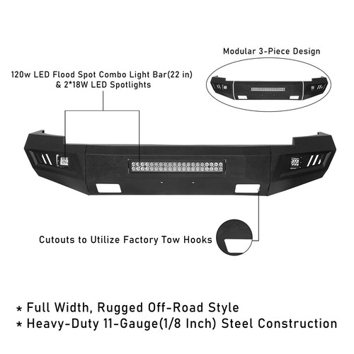 Fit 2007-2013 Chevy Silverado 1500 Full Width Steel Front Bumper w/LED Light Bar - Picture 5 of 12
