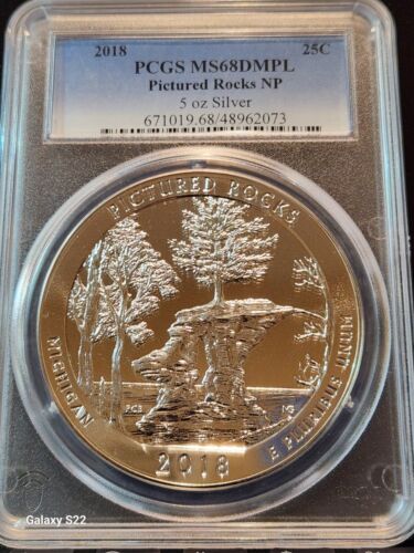 2018 25C 5OZ Silver ATB Pictured Rocks NP PCGS MS68DMPL (Deep Mirror Proof-Like) - Picture 1 of 5