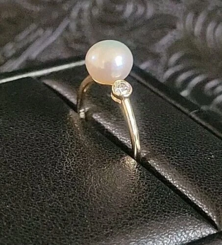Anillo de diamantes y perlas de oro de 14k Foto 3 de 4