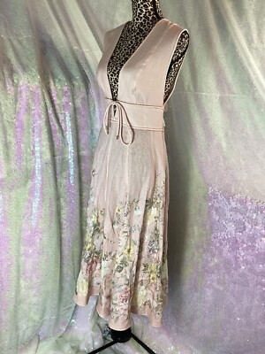 ZIMMERMANN Waverly V-Plunge Midi Dress Pink Floral Sz US10