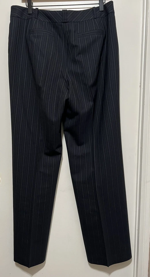 Pantalones Ann Taylor Margo 10 Pantalones Azul Marino Rayas Pierna Ancha Lana Carrera Foto 4 de 4