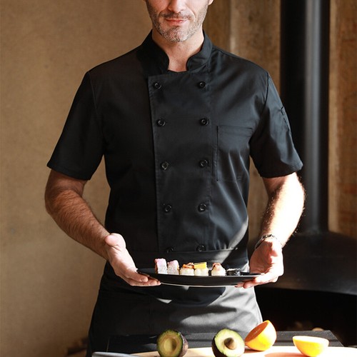 Men Chef Uniform Jacket Coat Kitchen Long/Short Sleeve Cooking Restaurant Top - Picture 14 of 24