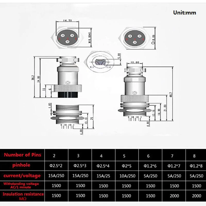 GX16-2Pin/3/4/5/6/7/8Pin Aviation Male/Female Plug & Socket Circular Connector - Image 2 of 4