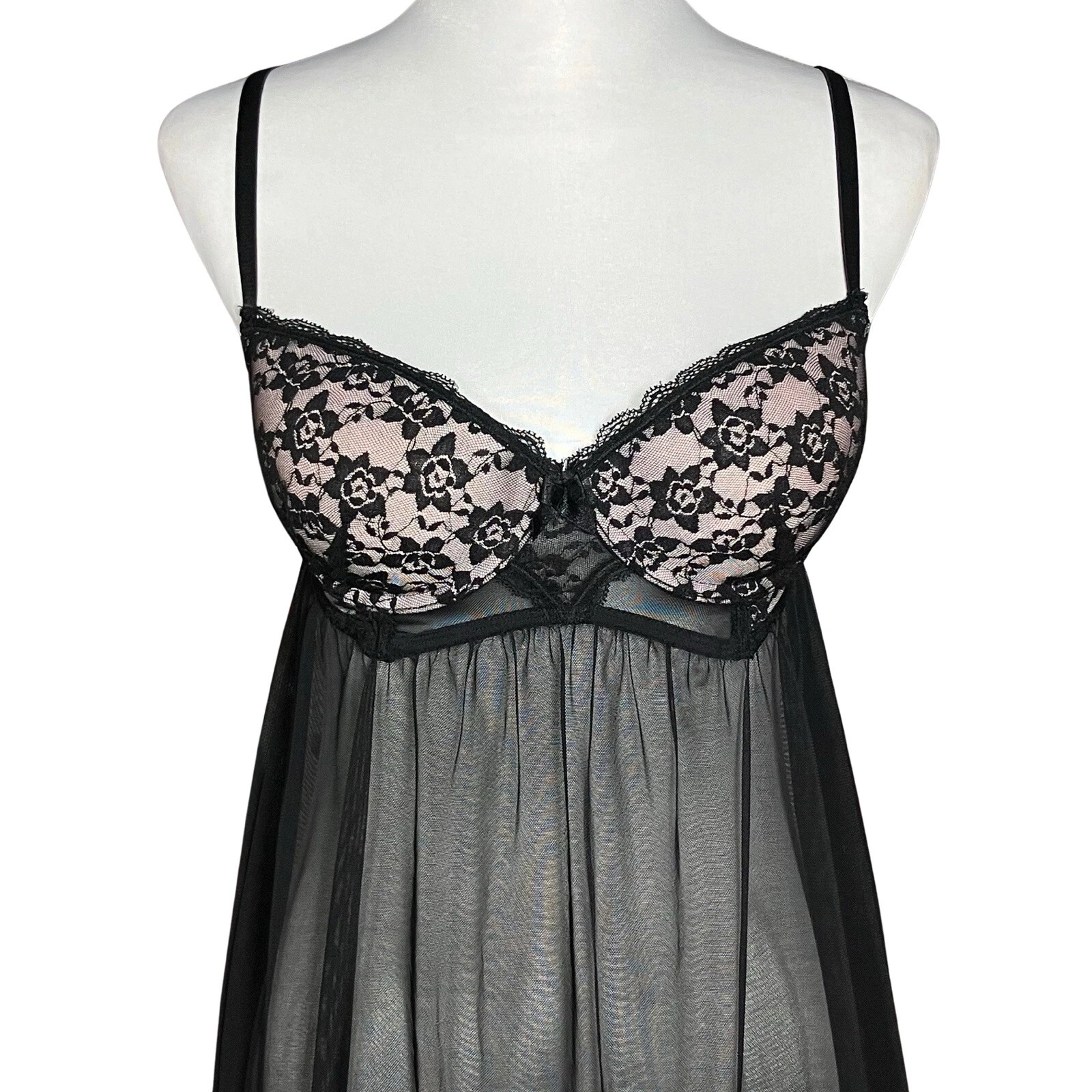 UNDERCOVER Vestito slip push up babydoll nero trasparente Y2K. Piccolo. Coquette capriccioso
