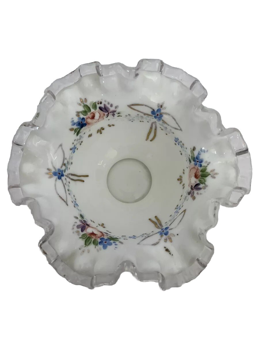 Vintage Fenton Ruffled Edging Floral Bowl Dish Trinket