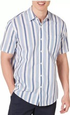 Amazon Essentials Mens Short Sleeve Button Poplin Shirt Blue Striped XL Cotton
