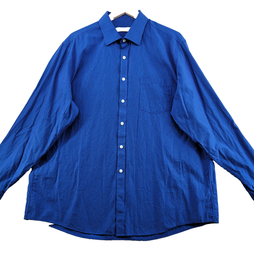 Michael Kors Men's Size 17.5-34/35 Blue Stripe Cotton Long Sleeve Dress Shirt