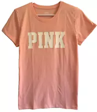 Victoria's Secret PINK Perfect Tee Shirt Gold Foil Logo Shine Bling Crew M NWT