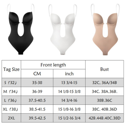 Backless Full Body Shaper - Push-Up Deep V Bra Plunge Bodysuit Thong Shapewear, Sizes S-XL 8 thumbnail image