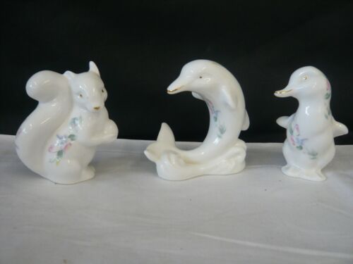 3 x Pretty Aynsley Little Sweetheart Animal Figurine with Gold Gilt Accents