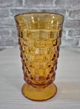 Vintage Whitehall Colony Glass Golden Amber Cubist Iced Tea Footed Tumbler 5.8"