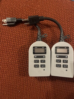 (2)UltraPro Simple-Set Plug-in Timer 2 ON/Off Options Weather-Resistant 1 Ground