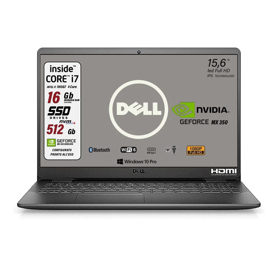 Notebook Dell Vostro Intel Core i7-1165G7 PCIe 512GB RAM 16GB NVIDIA MX350 Win10